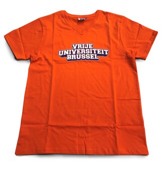 Voorzijde oranje T-shirt met opdruk &#039;Vrije Universteit Brussel&#039;