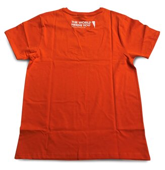 Achterzijde Oranje T-shirt met opdruk &#039;Vrije Universteit Brussel&#039;
