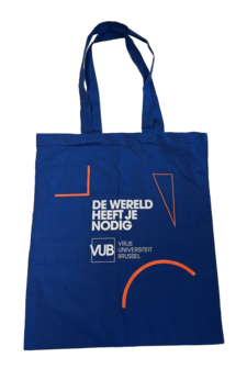 Blauwe VUB PACT totebag achterzijde