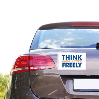 Bumpersticker THINK FREELY mock up