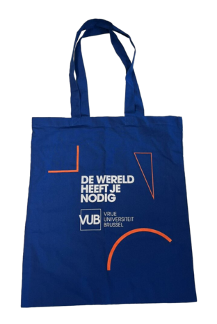 Blauwe VUB PACT totebag achterzijde