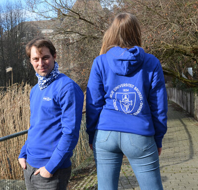 Hoodie, blauw (premiumlijn, VUB wapenschild)