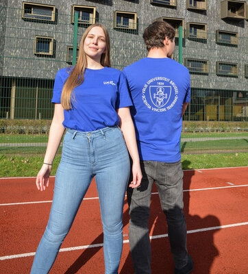 T-shirt, blauw (premiumlijn, VUB wapenschild)